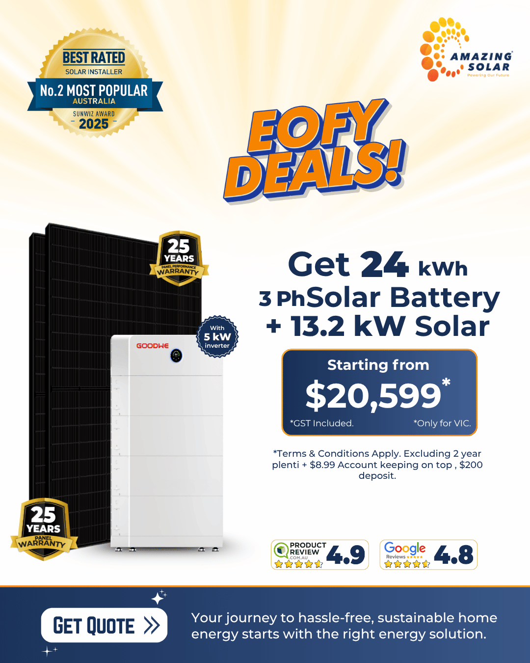24kwh 3Ph solar battery 13.2kw solar deals 2026 amazing solar